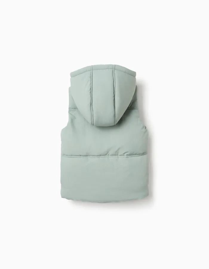 Hooded quilted vest with polar fleece lining for girls, light green