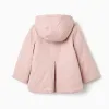 Padded parka with detachable hood and pockets for girls, light pink