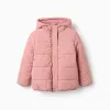 Hooded puffer jacket with polar fleece lining for girls, pink