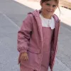 Padded rubber parka with hood and floral print for girls, pink