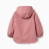 Padded rubber parka with hood and floral print for girls, pink