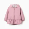 Hooded windbreaker with ruffled hem and lining for girls, pink