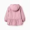 Hooded windbreaker with ruffled hem and lining for girls, pink