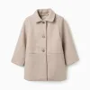 Wool effect coat with lining B&S for girls, beige