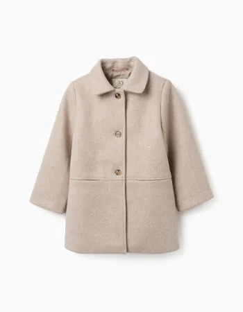 Wool effect coat with lining B&S for girls, beige