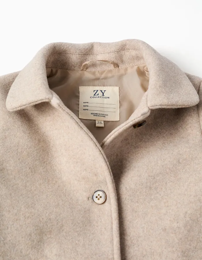 Wool effect coat with lining B&S for girls, beige