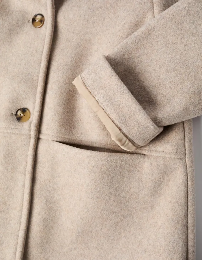 Wool effect coat with lining B&S for girls, beige