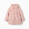 Hooded plush coat with lining for girls, pink