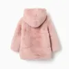 Hooded plush coat with lining for girls, pink