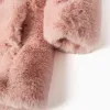 Hooded plush coat with lining for girls, pink