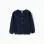 Knitted jacket with ruffled collar for girls, navy blue