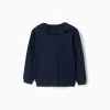 Knitted jacket with ruffled collar for girls, navy blue