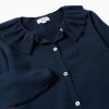 Knitted jacket with ruffled collar for girls, navy blue