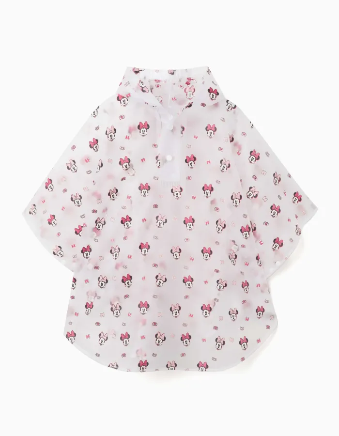 Hooded rain poncho with Minnie print for babies and girls, transparent