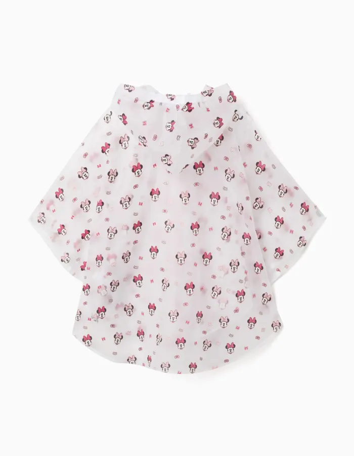 Hooded rain poncho with Minnie print for babies and girls, transparent