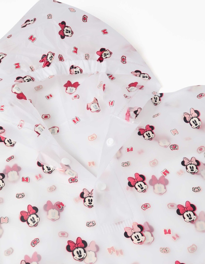 Hooded rain poncho with Minnie print for babies and girls, transparent
