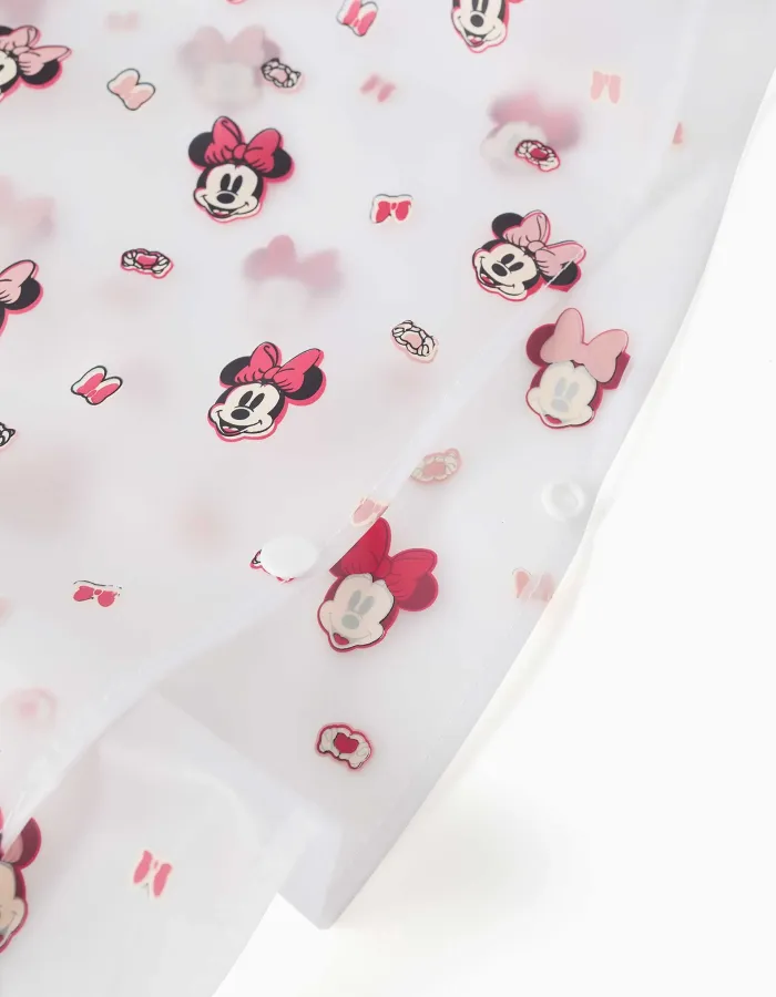 Hooded rain poncho with Minnie print for babies and girls, transparent