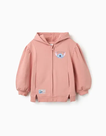 Brushed fleece jacket with hood and Stitch prints for girls, pink