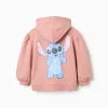 Brushed fleece jacket with hood and Stitch prints for girls, pink
