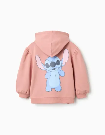 Brushed fleece jacket with hood and Stitch prints for girls, pink