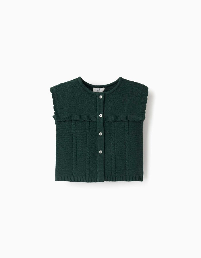 Knitted vest with cable details B&S for girls, dark green