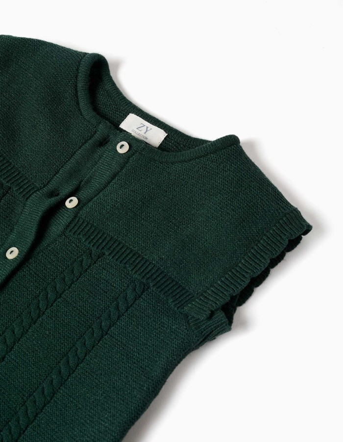 Knitted vest with cable details B&S for girls, dark green