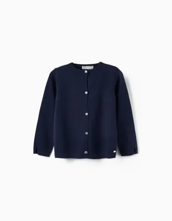 Round Neck Knit Sweater for Girls, Dark Blue