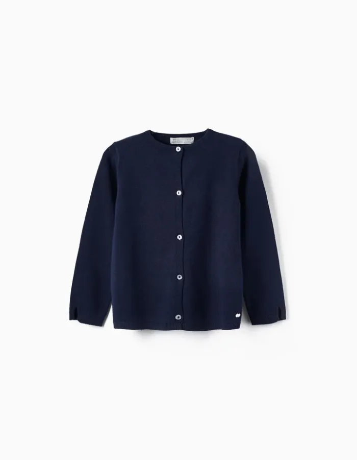 Round Neck Knit Sweater for Girls, Dark Blue
