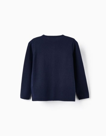 Round Neck Knit Sweater for Girls, Dark Blue
