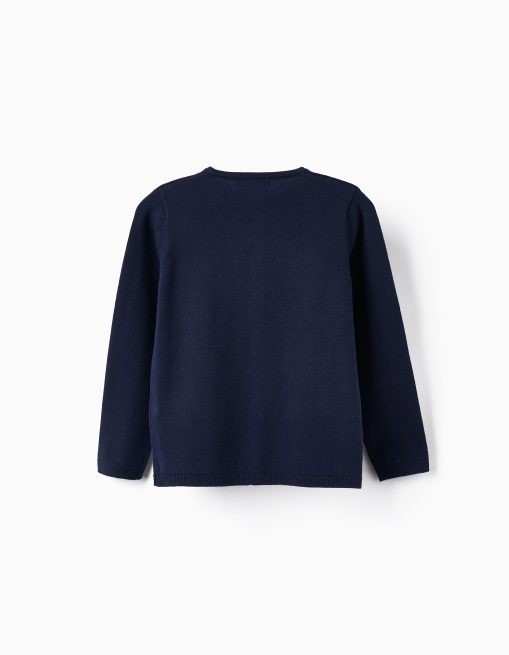 Round Neck Knit Sweater for Girls, Dark Blue