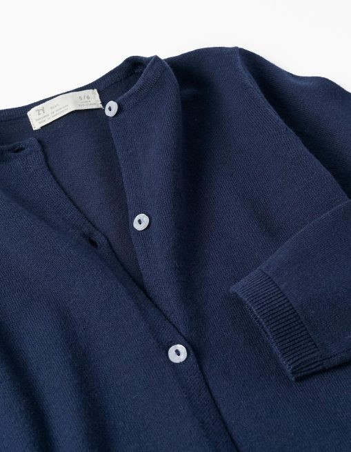 Round Neck Knit Sweater for Girls, Dark Blue