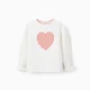 Heart Jacquard Jumper with Ruffles for Girls, White