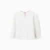 Heart Jacquard Jumper with Ruffles for Girls, White