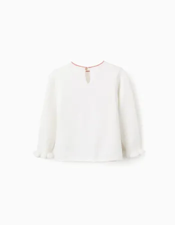 Heart Jacquard Jumper with Ruffles for Girls, White