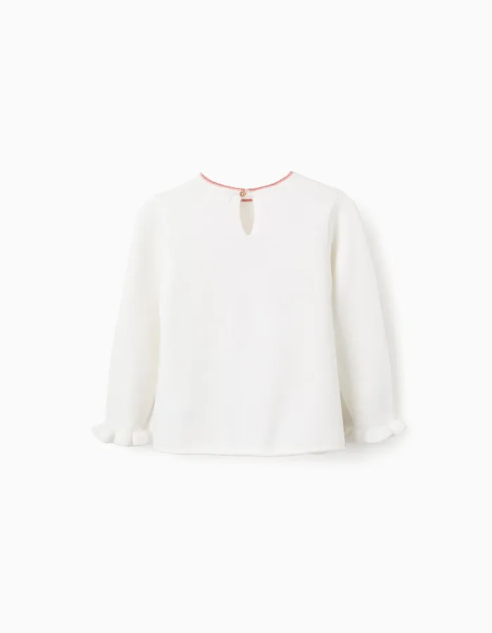 Heart Jacquard Jumper with Ruffles for Girls, White