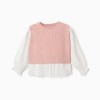 Dual-fabric jumper for girls, white/light pink
