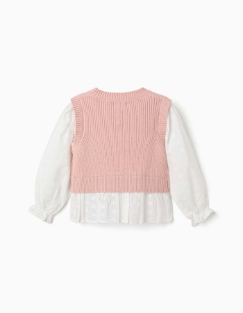 Dual-fabric jumper for girls, white/light pink