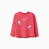 Long sleeve cotton T-shirt with flowers print for girls, red