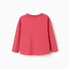 Long sleeve cotton T-shirt with flowers print for girls, red