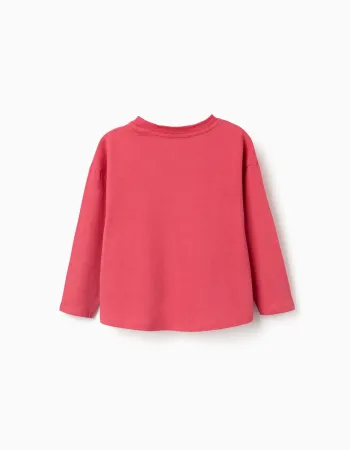 Long sleeve cotton T-shirt with flowers print for girls, red