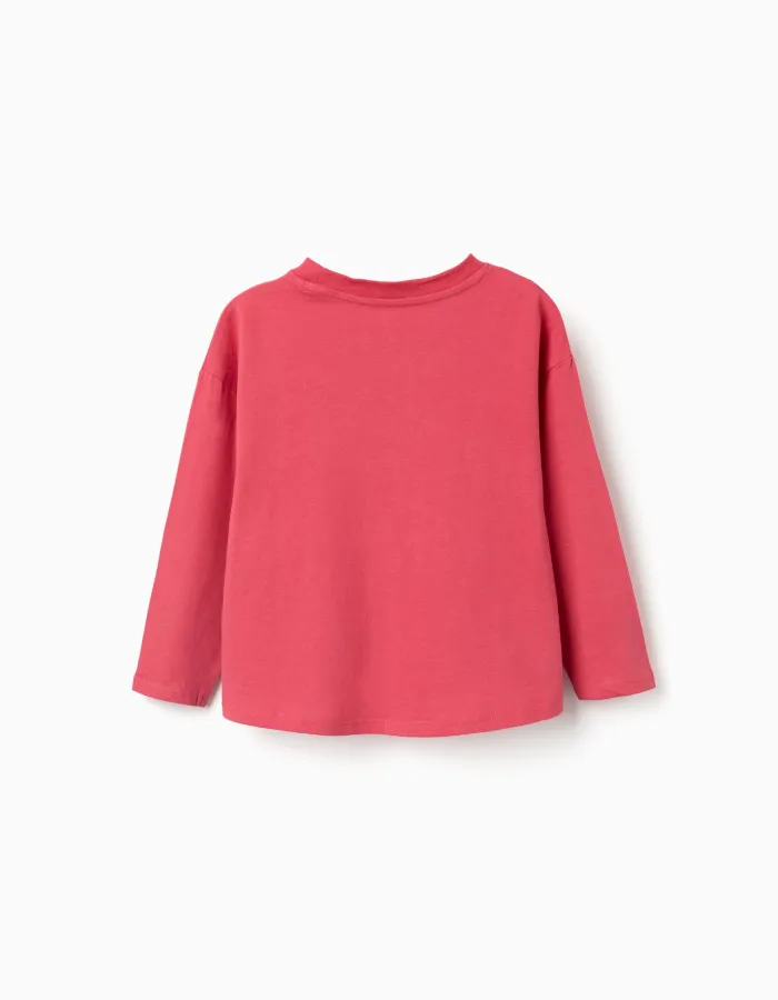 Long sleeve cotton T-shirt with flowers print for girls, red