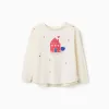Long sleeve cotton T-shirt with house print for girls, white