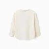 Long sleeve cotton T-shirt with house print for girls, white