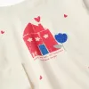 Long sleeve cotton T-shirt with house print for girls, white
