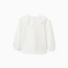 Long sleeve T-shirt with broderie anglaise collar for girls, white