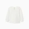 Long sleeve T-shirt with broderie anglaise collar for girls, white