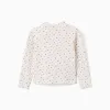 Long sleeve ribbed T-shirt with floral pattern for girls, white