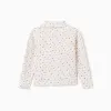 Long sleeve ribbed T-shirt with floral pattern for girls, white