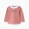 Long sleeve cotton T-shirt with floral art print for girls, dusty pink
