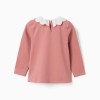 Long sleeve cotton T-shirt with floral art print for girls, dusty pink